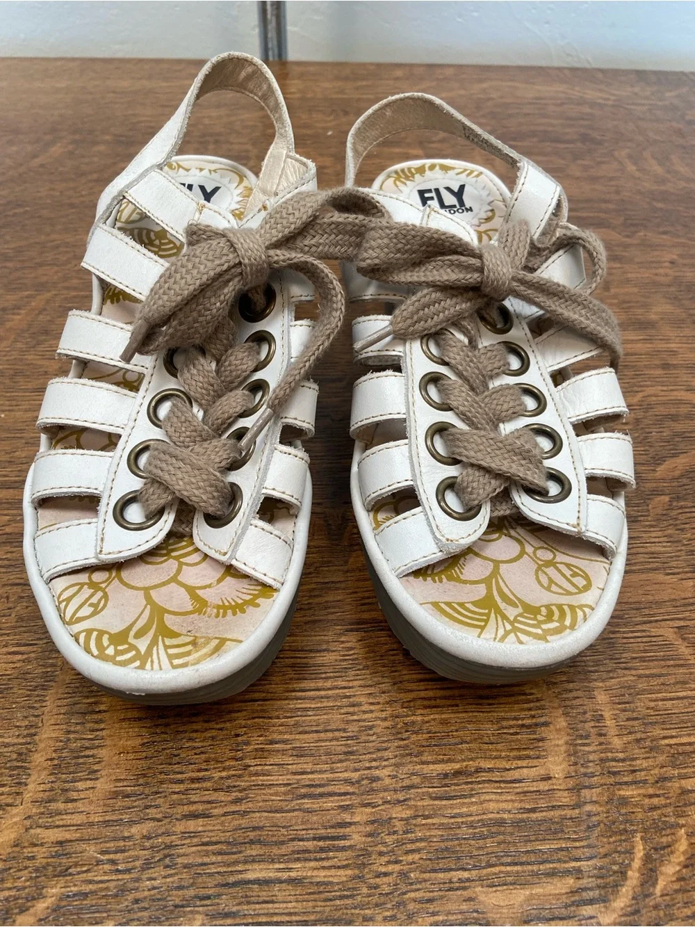 FLY LONDON LEATHER WEDGE MODERN LACE UP WOMENS 37 6 6.5 EDGY SNEAKER HEELS